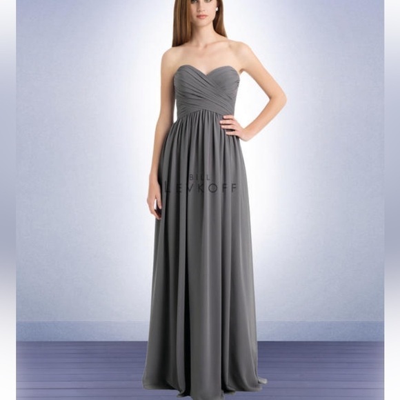 Bill Levkoff Gray 740 Maxi Strapless Bridesmaid Formal Black Tie Minimal Dress 6 - Picture 1 of 13